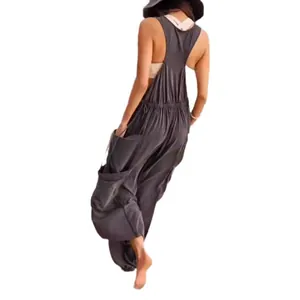 Loose sleeveless harem jumpsuit for women with double pockets back view