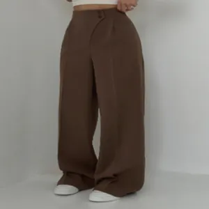Damen Mode Hohe Taille Gerade Hosen Slim Fit Polyester Elasthan Bottom Büro Einfarbig Lange Freizeithosen