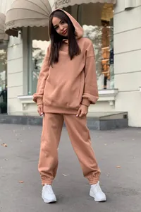 Ensemble deux pièces sweat à capuche oversize et jogging assorti pour femme terracotta