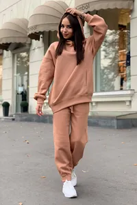 Ensemble sweat à capuche et pantalon de jogging deux pièces en couleur terreuse