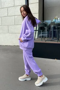 Ensemble deux pièces mode pour femme avec sweat à capuche oversize violet et jogging