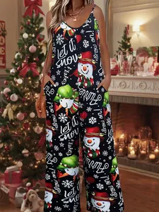 Festlicher Weihnachts-Jumpsuit mit Schneemann-Prints und let it snow Schriftzug