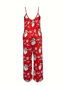 Detaillierte Aufnahme eines roten Weihnachts-Overalls mit festlichen Weihnachtsmann-Prints