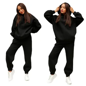 Ensemble deux pièces sweat-shirt à capuche noir surdimensionné et pantalon de jogging