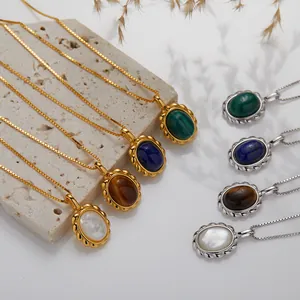 Variety of natural gemstone necklaces with lapis lazuli and tiger eye in gold and silver