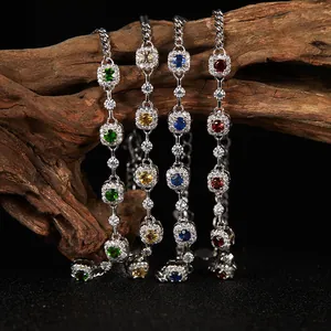Pulsera Geométrica de Plata de Ley 925 con Diamantes de Imitación para Mujer Joyería de Piedras Preciosas Incrustadas Cadena de Mano Ajustable Regalo