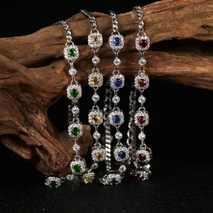 Pulseras de plata esterlina S925 con piedras preciosas en verde, amarillo, azul y rojo