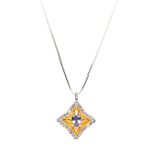 Collana in argento 925 con pietra preziosa tanzanite naturale e pendente a stella