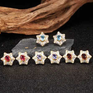 Raffinati orecchini a stella in argento 925 con variopinte pietre preziose naturali