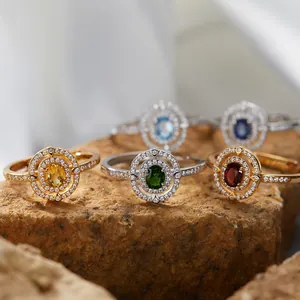 925 Sterlingsilber 18K Vergoldet Natürlicher Saphir Granat Topas Diopsid Citrin Halo Schmuck Ring Halskette Ohrring Für Damen