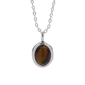 Elegante Halskette aus S925 Sterlingsilber mit einem natürlichen ovalen Tigerauge-Anhänger