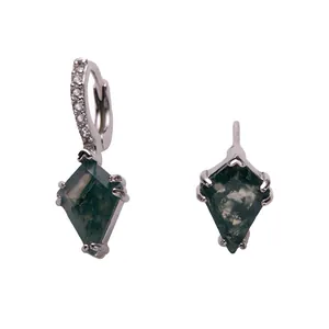 Elegant S925 sterling silver earrings featuring kite-shaped moss agate gemstones