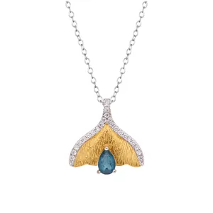 Elegante S925 zilveren walvissstaart ketting met tanzaniet blauwe steen