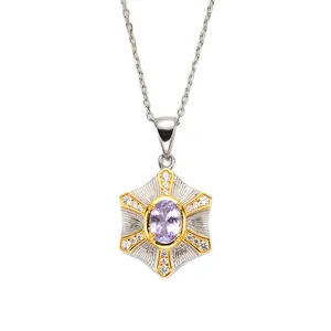 Elegante collana in argento sterling S925 con ciondolo a stella e gemma viola fine