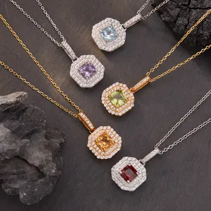 S925 Sterling Zilveren Vierkante Suikerklontje Kristal Hanger Ketting Geometrische Strass Sleutelbeenketting Sieraden Voor Vrouwen