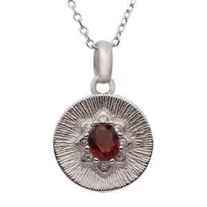 S925 sterling silver necklace featuring a natural red garnet gemstone star pendant
