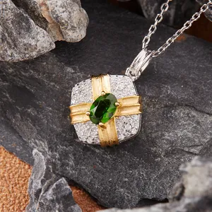 925 Sterling Silver Natural Sapphire Pendant Necklace For Women Two-tone Gift Box Design Elegant Rhinestone Clavicle Chain Jewelry Anniversary Gift
