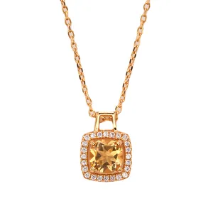 Elegante collar de plata S925 bañada en oro de 18 quilates con colgante citrino