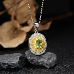Vintage 925 Sterling Silver Natural Gemstone Pendant Necklace For Women Light Luxury Oval Round Medallion Rhinestone Necklaces Jewelry Gift