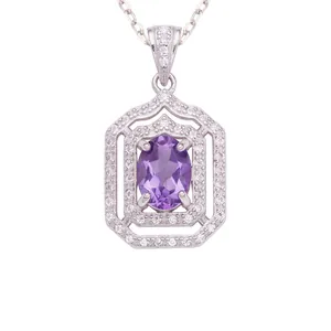 Elegant S925 sterling silver necklace featuring an oval purple amethyst pendant design