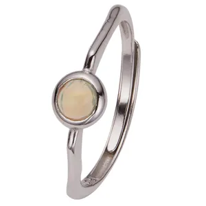 Elegante anello in argento sterling S925 con pietra naturale tonda