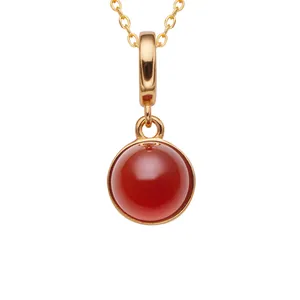 Elegant 925 sterling silver necklace with a round red agate pendant on a white background.