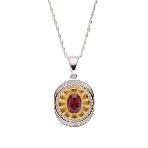 Vintage S925 sterling silver necklace featuring a natural red garnet oval pendant