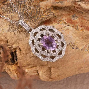 S925 Sterling Silver Natural Topaz Amethyst Garnet Citrine Diopside Pendant Necklace For Women Light Luxury Floral Jewelry