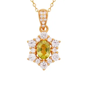 Elegant S925 sterling silver sunflower pendant with a natural yellow garnet gemstone.