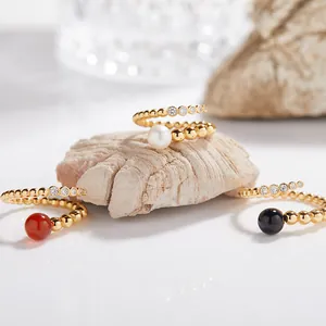 Anillo Abierto Ajustable de Lujo de Diseño Original en Plata de Ley 925 con Ágata Natural Roja Negra Perla de Agua Dulce y Strass Joyería
