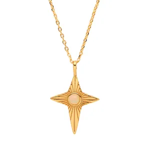 Elegant S925 sterling silver necklace with a starburst opal cross pendant for women.