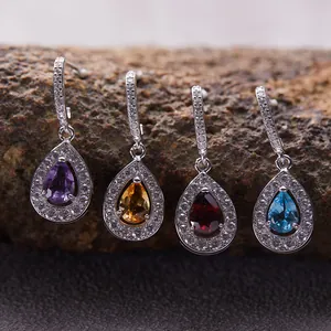 Set di orecchini a goccia in argento S925 con pietre preziose naturali colorate su roccia