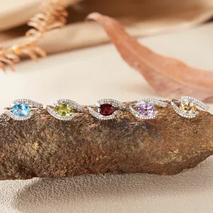 Exquisite S925 Sterling Silver Natural Gemstone Ring For Women Elegant Amethyst Citrine Blue Topaz Adjustable Open Finger Jewelry Gift