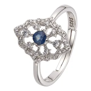 Anello in argento sterling S925 con gemma blu e design a fiocco di neve in zircone