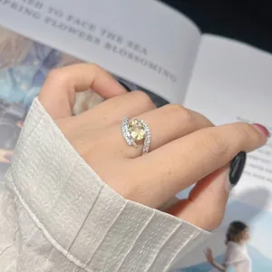 Close-up view of an elegant S925 sterling silver ring featuring a sparkling oval citrine