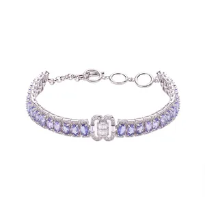 Elegante bracciale in argento S925 con tanzanite naturale e scintillanti zirconi pavé