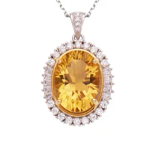 Elegant natural millennium cut yellow citrine pendant necklace in S925 sterling silver