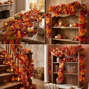 Kunstmatige esdoornblad slinger voor warme herfst- en Thanksgiving-decoraties
