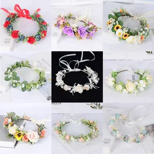 Corona de Flores Artificiales Estilo Bosque Hecha a Mano Con Cinta Diadema Floral Bohemia Ajustable Para Boda Fiesta Niñas Mujeres Niños Accesorios Para El Cabello