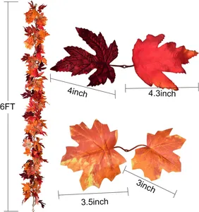 Afmetingen van de herfst esdoornblad slinger met details van de bladgrootte in inch