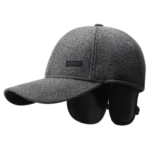 Hochwertige graue strukturierte Winter-Baseballkappe für Herren mit warmen Ohrenklappen