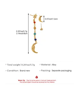 Dimensioni e specifiche dettagliate del prodotto per il set di orecchini stella e luna.