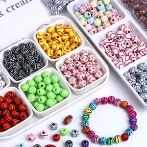 Variety of sports-themed acrylic beads like basketball and soccer for DIY jewelry