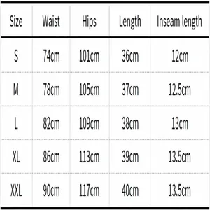 Detailed size guide for women's retro denim shorts with waist and hip measurements
