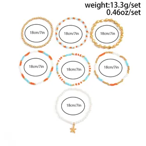 Set mit 7 bunten Bohemian-Perlenarmbändern mit Seestern-Anhänger, Umfang von 18 cm