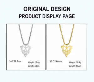 Dettaglio della collana con pendente a nodo celtico in acciaio inossidabile argento e oro.