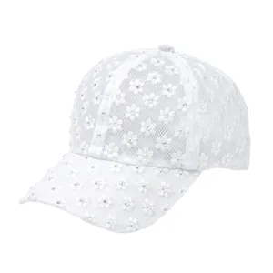Eleganter weißer Damen-Lace-Rhinestone-Baseballcap, atmungsaktiver Mesh-Sonnenschutz