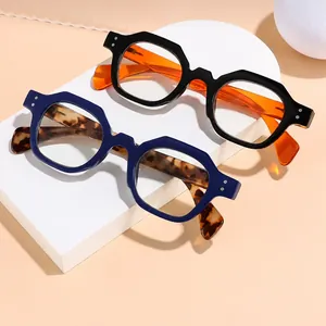 Stylish polygon frame reading glasses with anti-blue light lenses and retro design