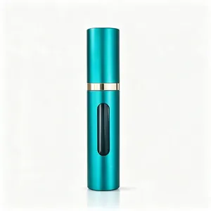 Flacon atomiseur de parfum rechargeable 5ml en métal bleu avec fenêtre de visualisation