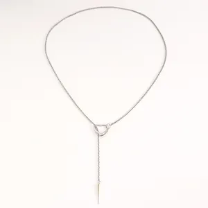Minimalist silver gothic punk necklace with heart clasp and sharp rivet pendant detail